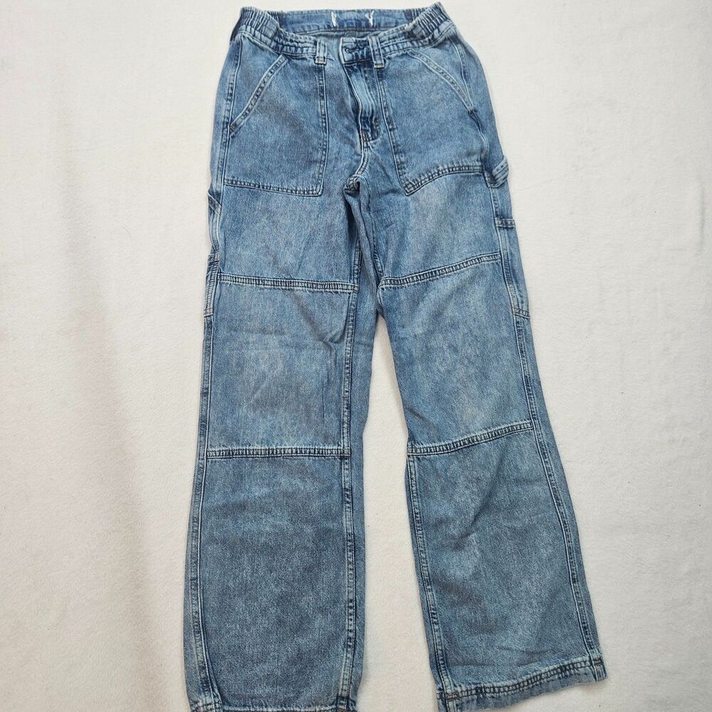 BDG Jeans Women's Light Blue Acid Wash Carpenter Jeans Elastic Waist Size S/M